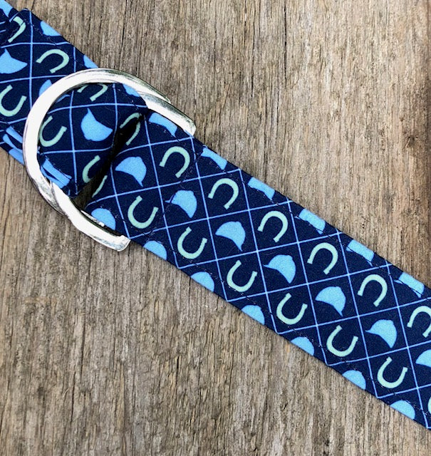 Navy Hunt Caps and Horseshoes Fabric Belt