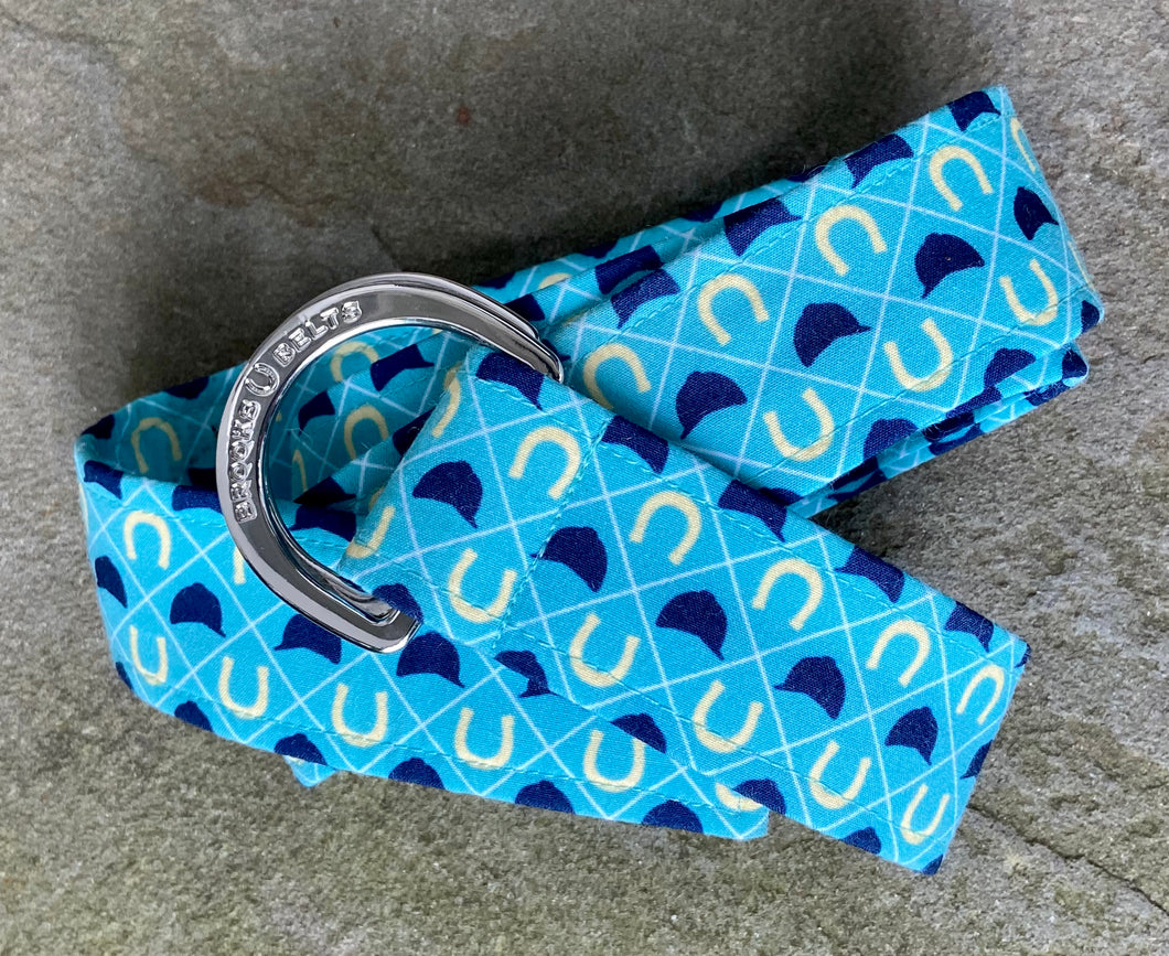 Aqua Hunt Caps and Horseshoes Fabric Belt